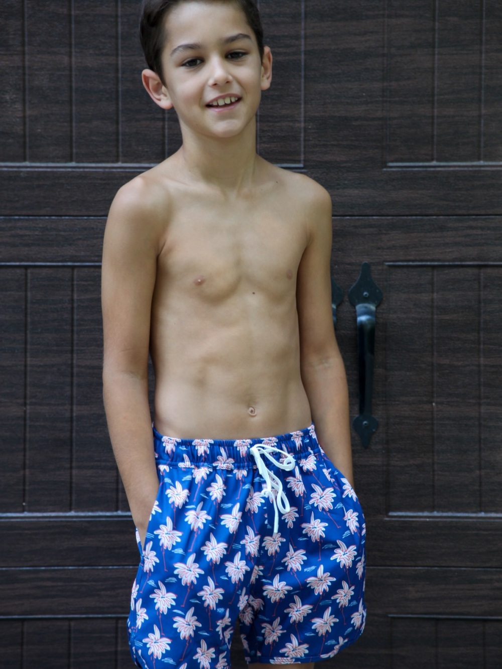 Blue Floral Boys' Swim Trunks